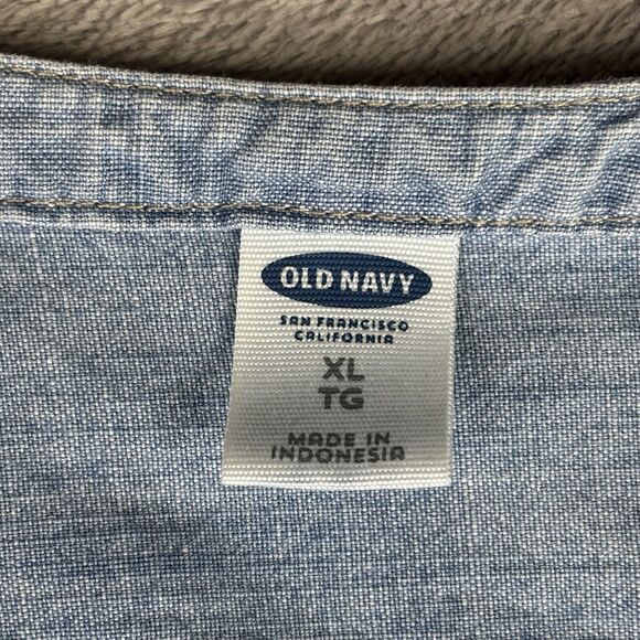 Old Navy Shirt Womens XL Blue Chambray‎ Smocked Long Sleeve Blouse Button Up - Picture 6 of 14